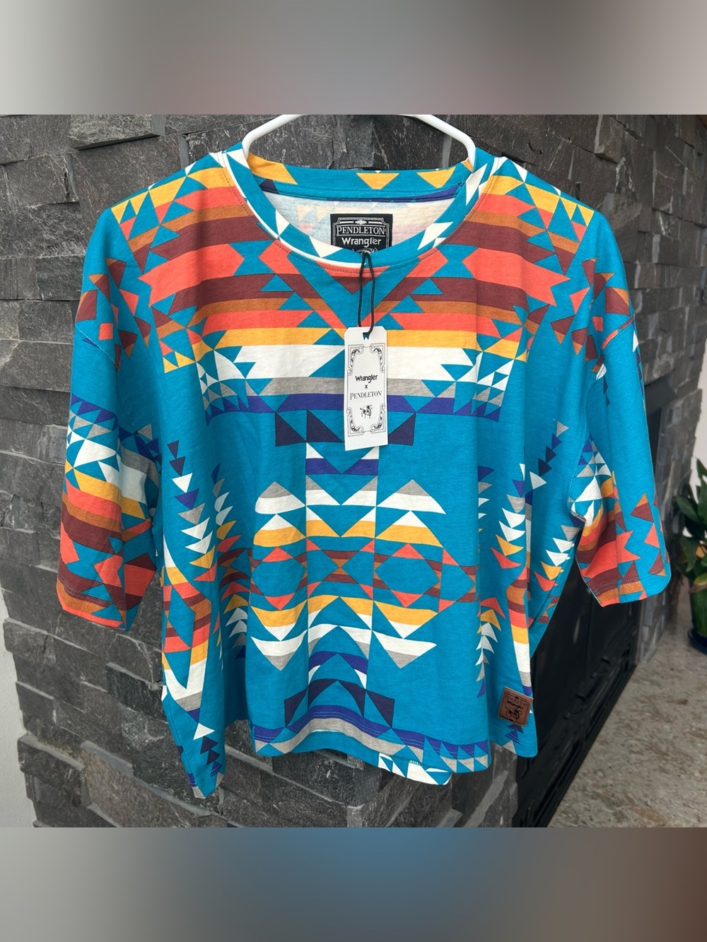 Wrangler X Pendleton Turquoise Aztec/Geometric Cropped Tee